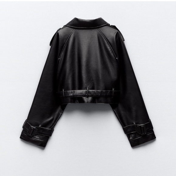 ZARA BLACK OVERSIZED CROPPED FAUX LEATHER TRENCH - Picture 5 of 5
